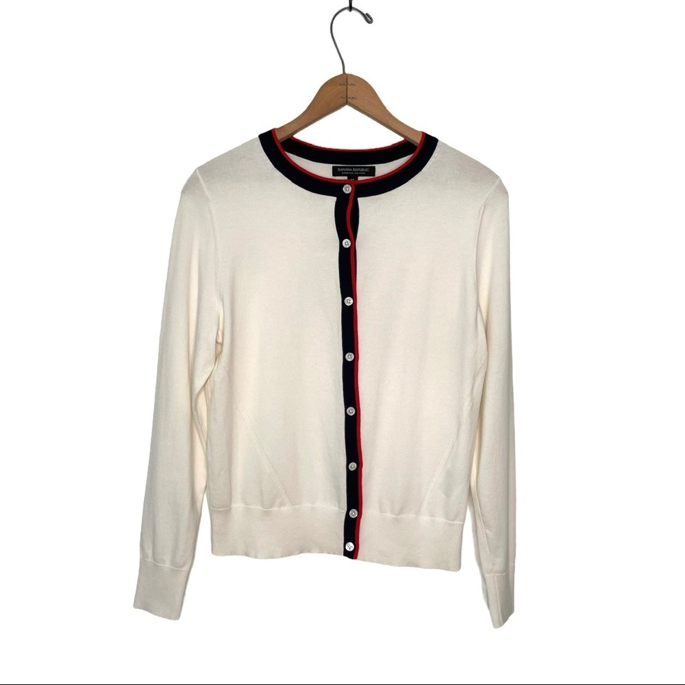 Banana Republic Cream Cardigan With Navy/Red Trim